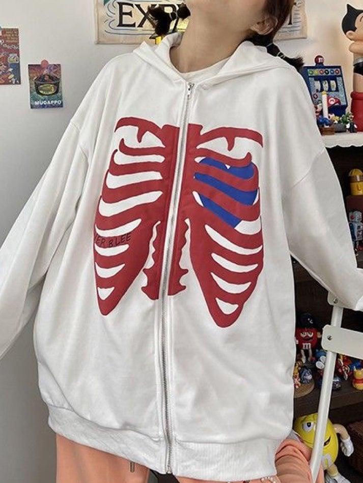 Kapuzenjacke mit Totenkopf-Reißverschluss