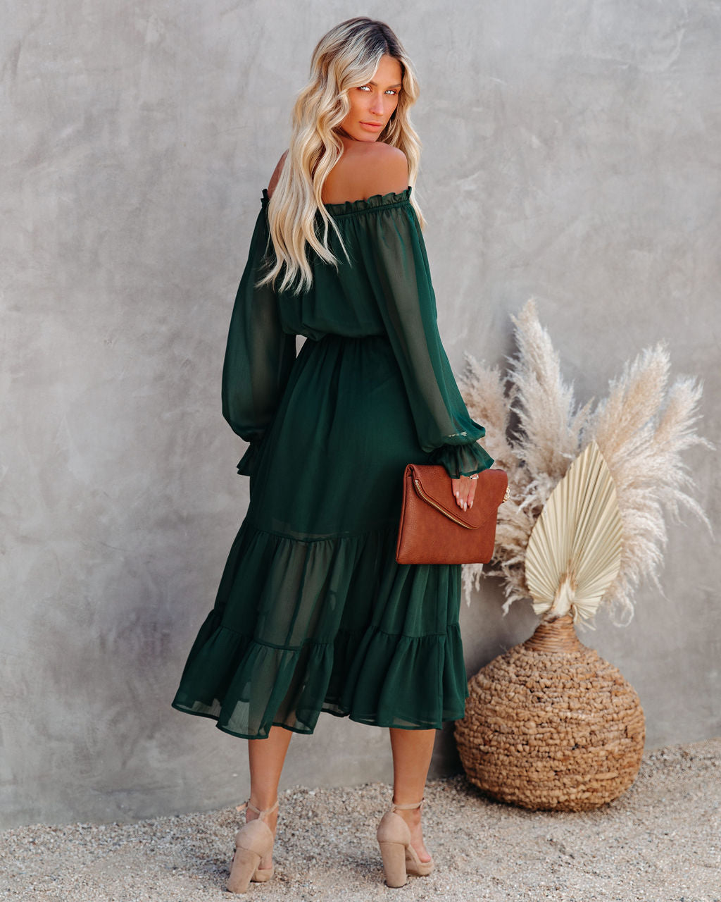 Peacekeeper Off The Shoulder Midi Dress - Hunter Green Ins Street