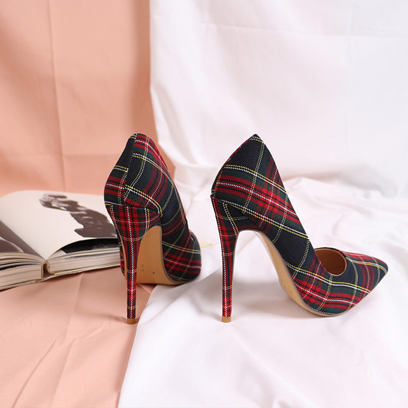 Trendy Plaid Pointed Toe Stilettos High Heels(Plus Size) Newgew