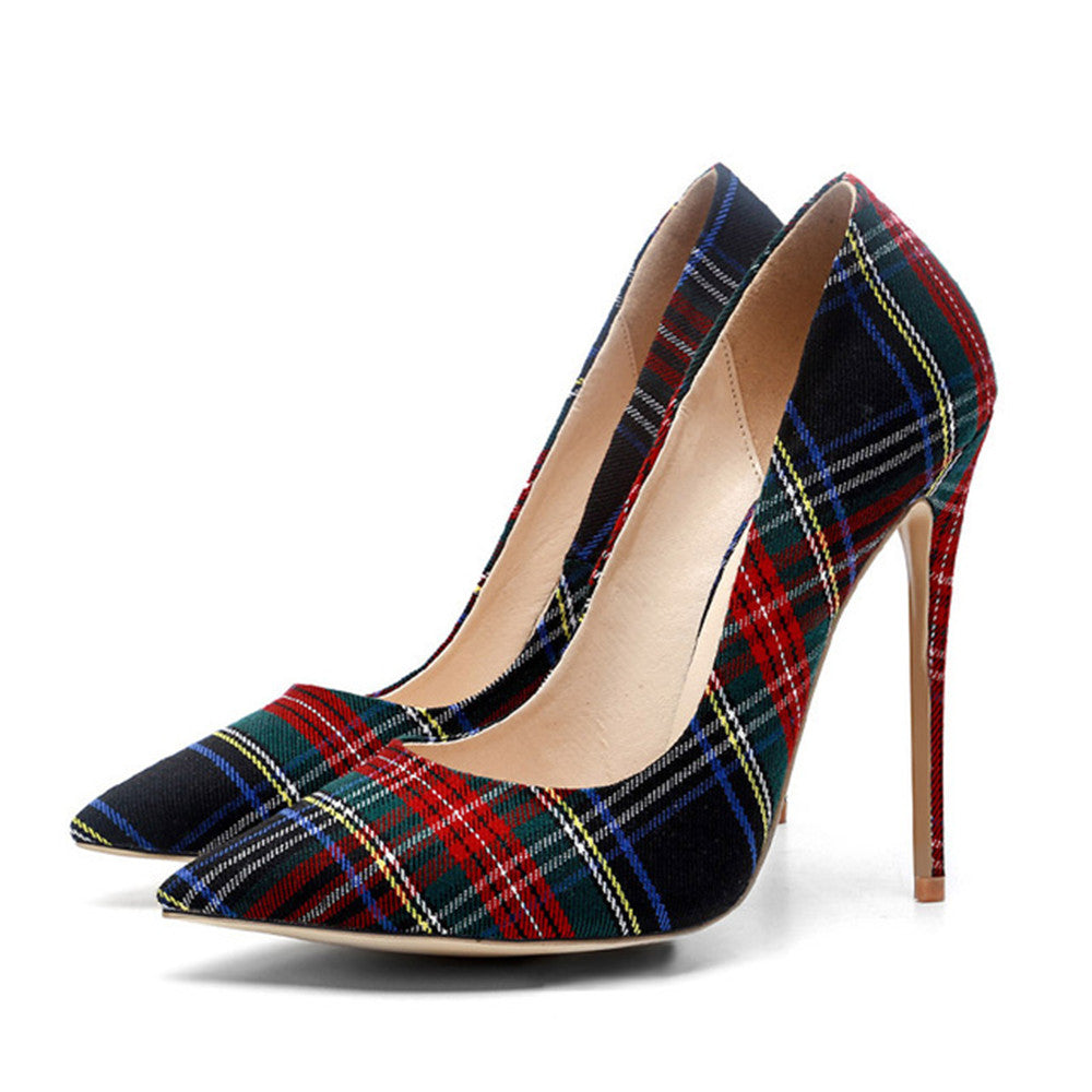 Trendy Plaid Pointed Toe Stilettos High Heels(Plus Size) Newgew