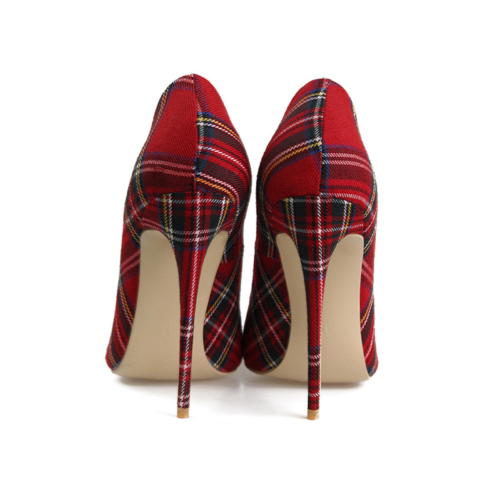 Trendy Plaid Pointed Toe Stilettos High Heels(Plus Size) Newgew