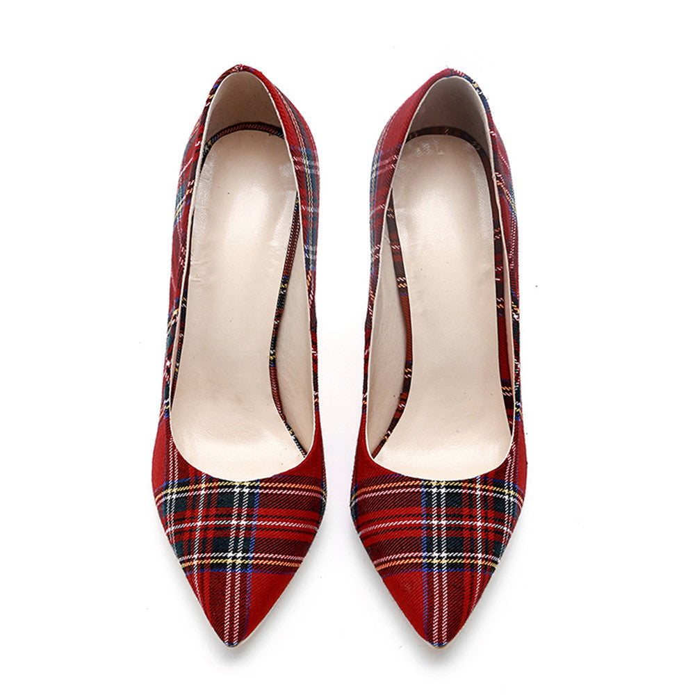 Trendy Plaid Pointed Toe Stilettos High Heels(Plus Size) Newgew