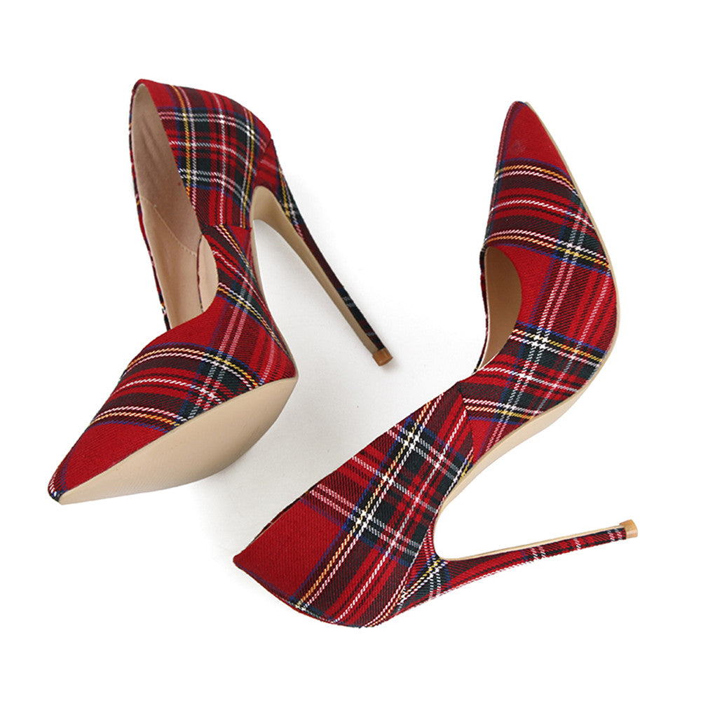 Trendy Plaid Pointed Toe Stilettos High Heels(Plus Size) Newgew