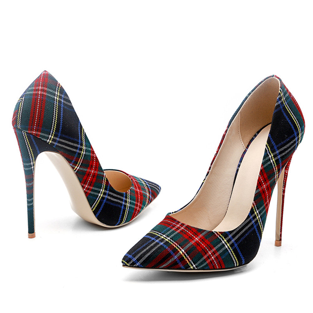 Trendy Plaid Pointed Toe Stilettos High Heels(Plus Size) Newgew