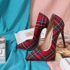 Trendy Plaid Pointed Toe Stilettos High Heels(Plus Size) Newgew