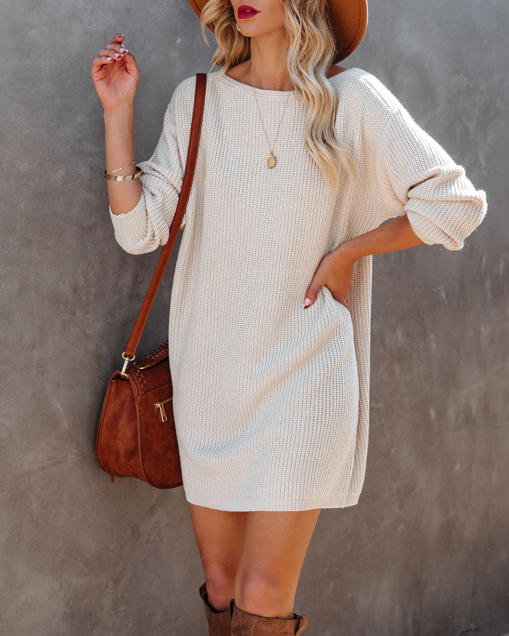Princeton Knit Sweater Dress - Stone - FINAL SALE Ins Street