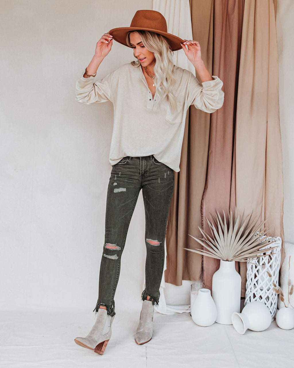 Prism Washed Grommet Top - Toasted Almond - FINAL SALE