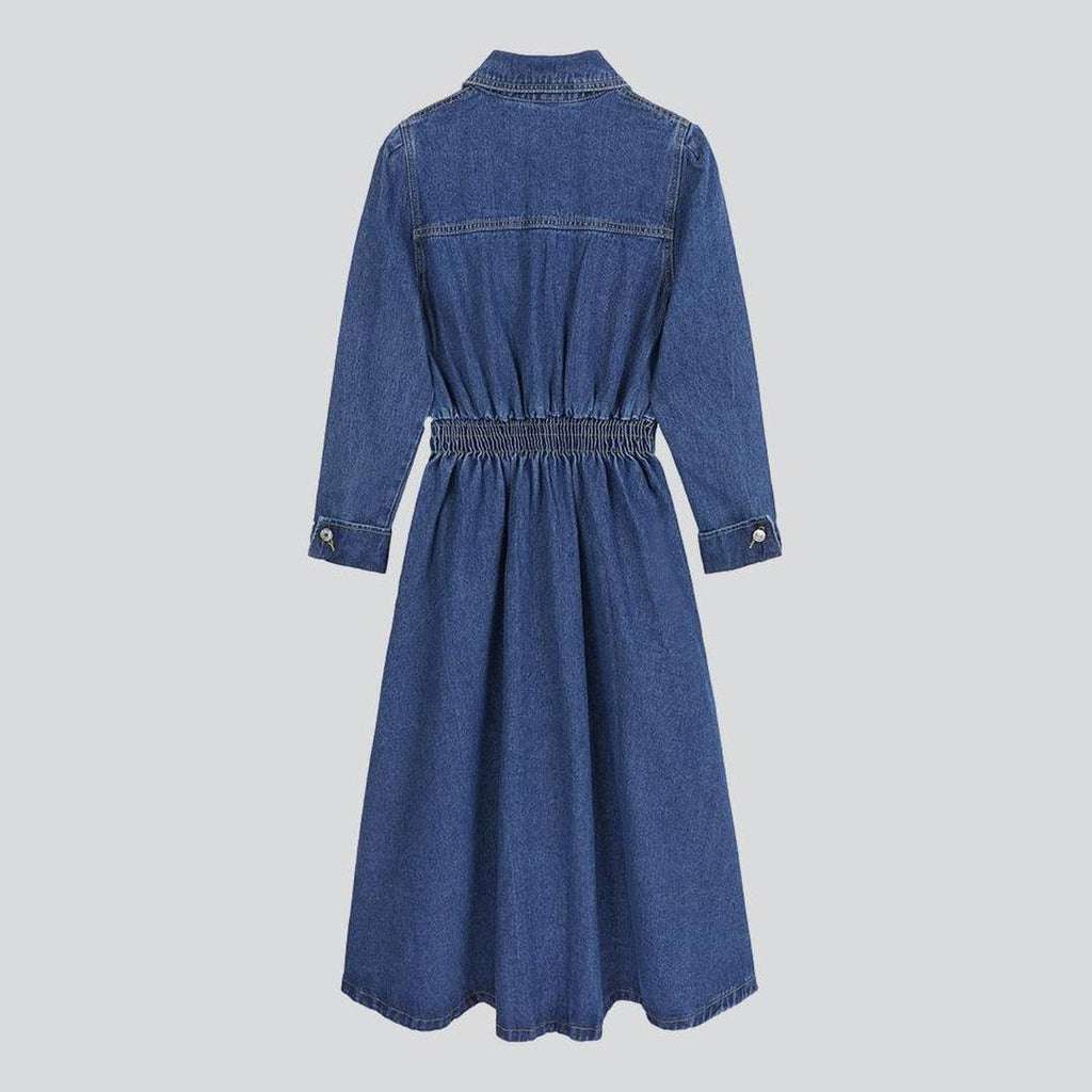 Long sleeve flare denim dress