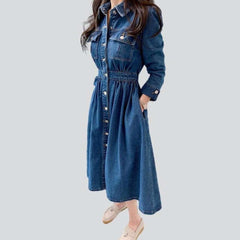Long sleeve flare denim dress