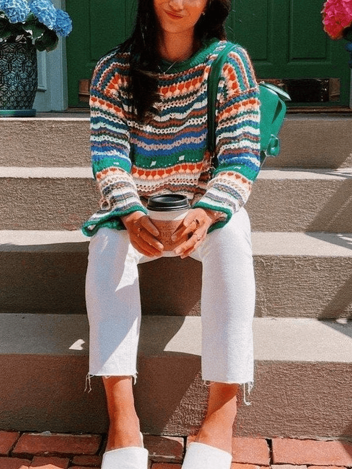 Stripe Crochet Knit Sweater