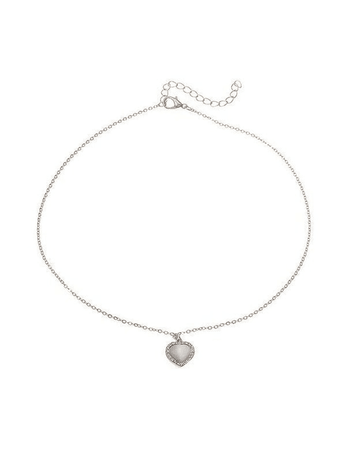 Rhinestone Edge Heart Pendant Necklace