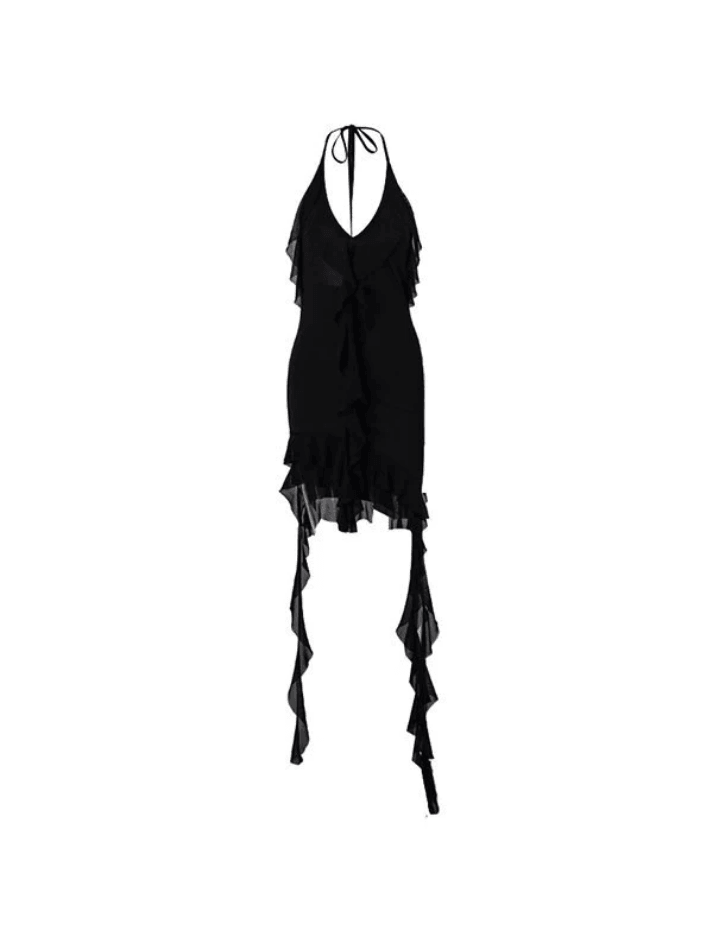 Neckholder-Minikleid mit Rüschenbesatz