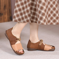 Designer Sommerschuhe Echte Gladiator Sandalen Weicher Strick Retro Klobige Klettschuhe KaffeeNeu/Braun