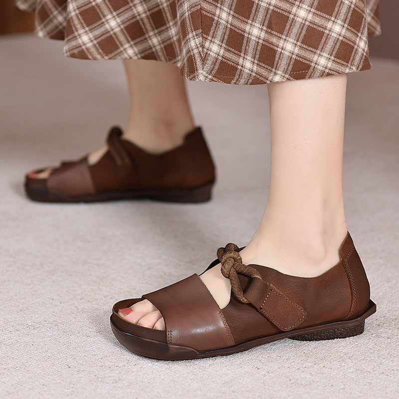 Designer Sommerschuhe Echte Gladiator Sandalen Weicher Strick Retro Klobige Klettschuhe KaffeeNeu/Braun