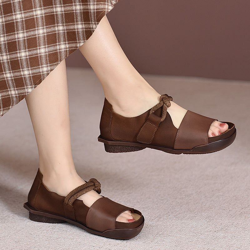 Designer Sommerschuhe Echte Gladiator Sandalen Weicher Strick Retro Klobige Klettschuhe KaffeeNeu/Braun