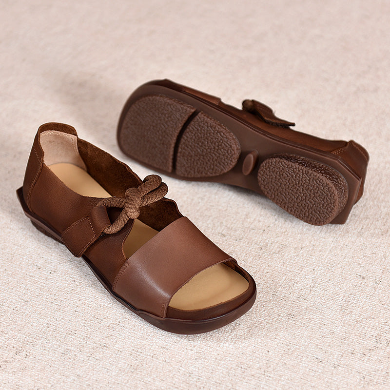 Designer Sommerschuhe Echte Gladiator Sandalen Weicher Strick Retro Klobige Klettschuhe KaffeeNeu/Braun