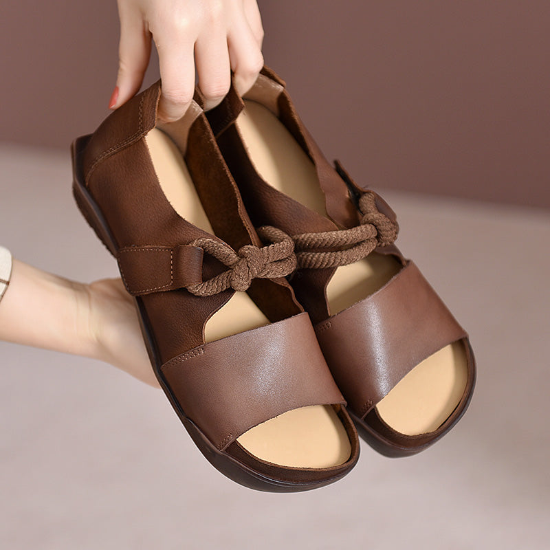 Designer Sommerschuhe Echte Gladiator Sandalen Weicher Strick Retro Klobige Klettschuhe KaffeeNeu/Braun