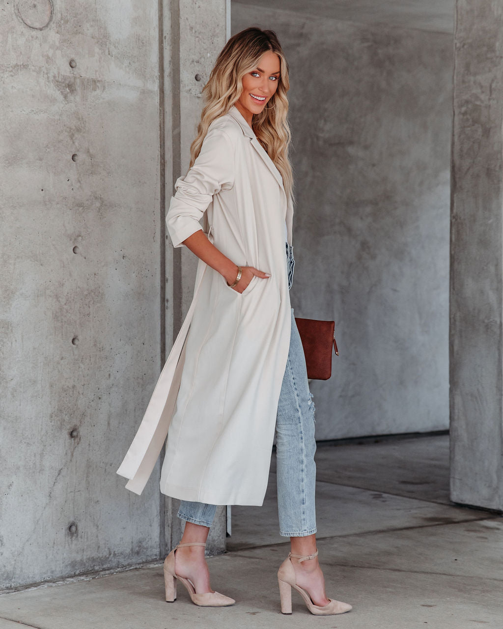 Saskia Pocketed Lightweight Trench Coat - Cream
