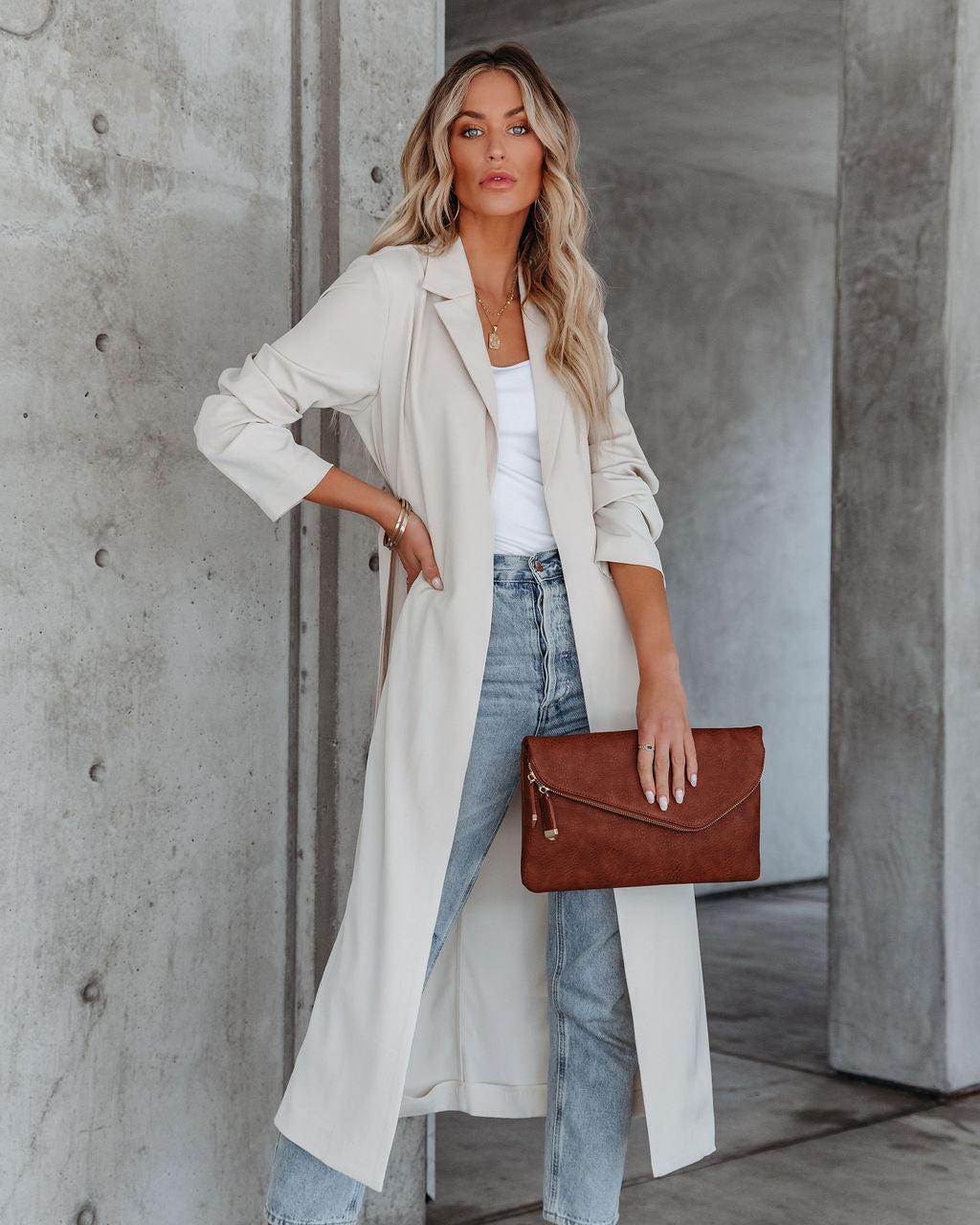 Saskia Pocketed Lightweight Trench Coat - Cream