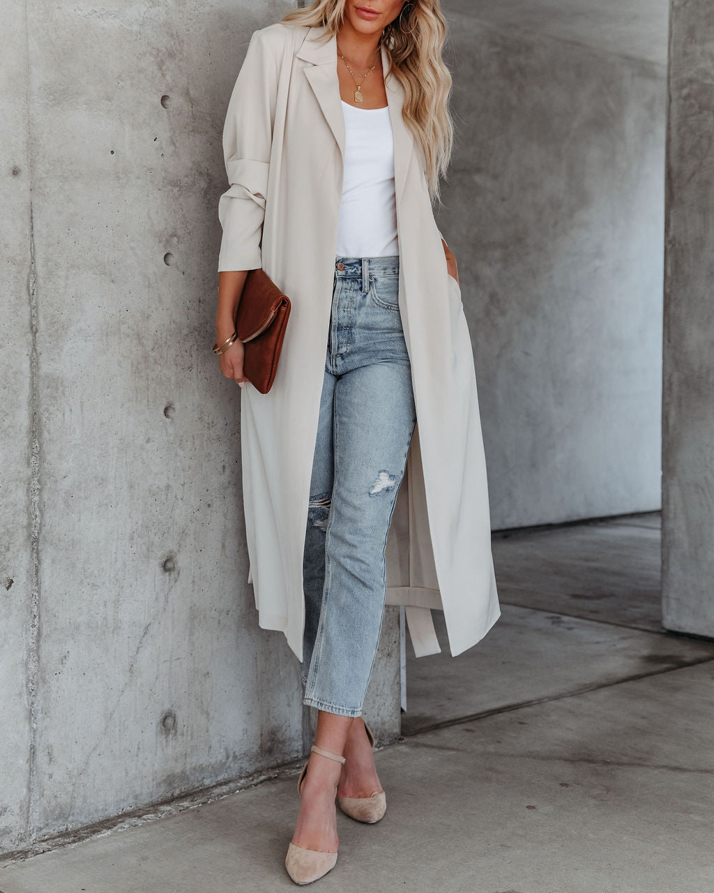 Saskia Pocketed Lightweight Trench Coat - Cream