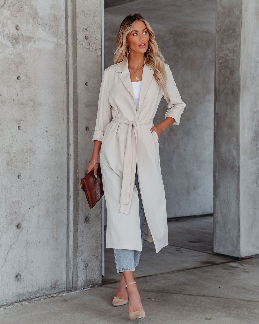 Saskia Pocketed Lightweight Trench Coat - Cream