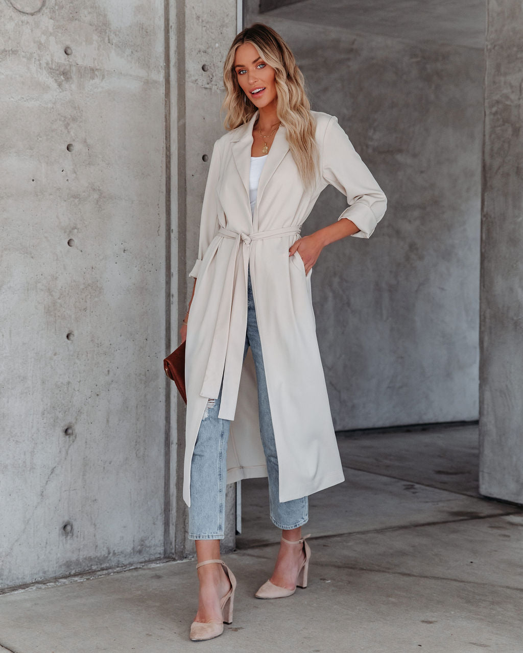 Saskia Pocketed Lightweight Trench Coat - Cream