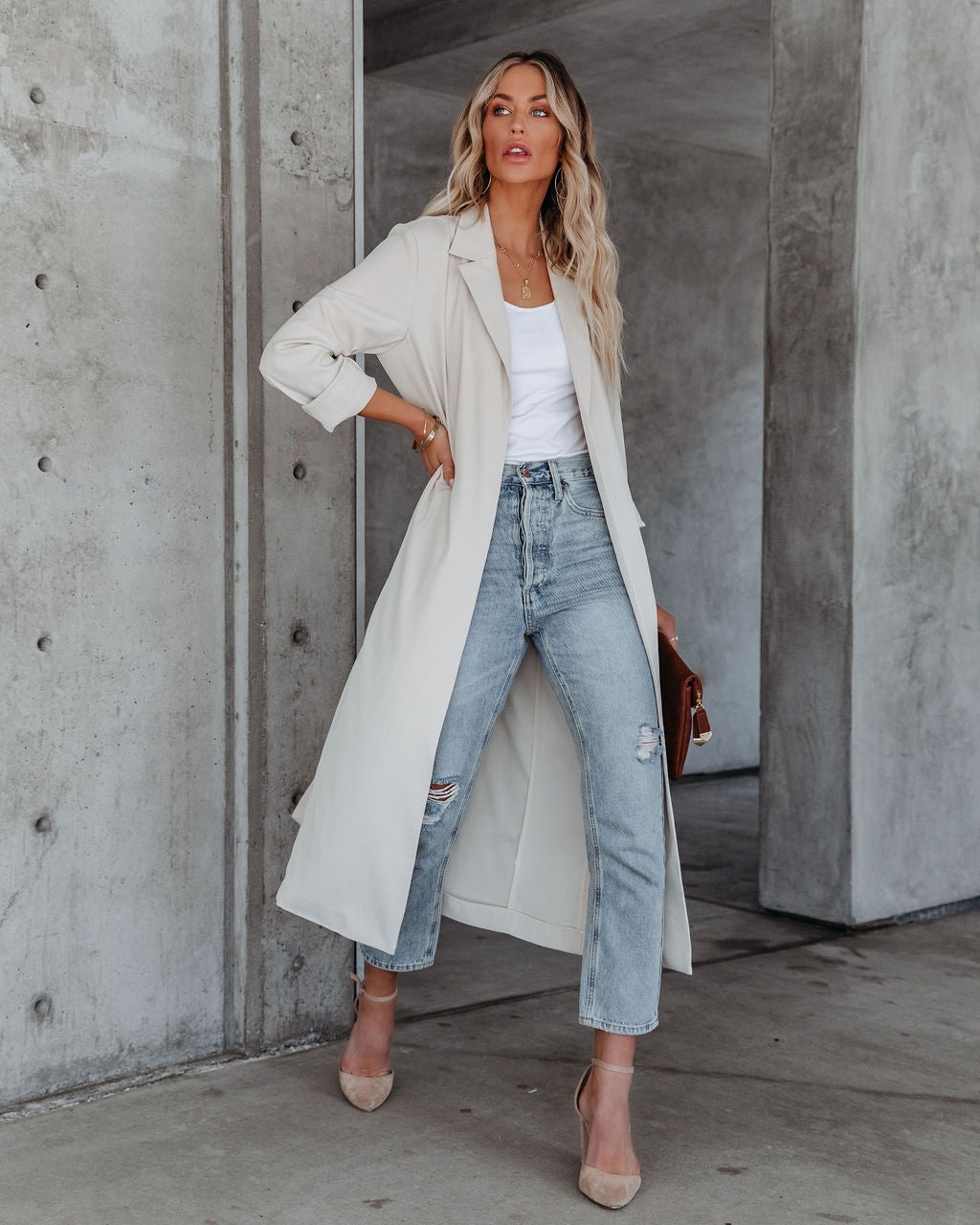 Saskia Pocketed Lightweight Trench Coat - Cream