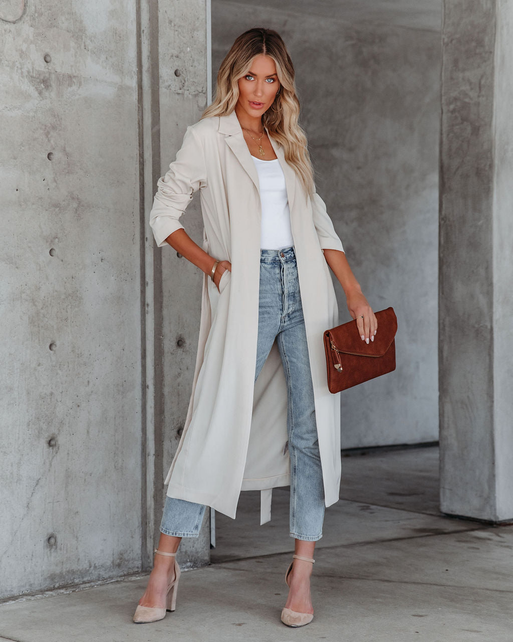 Saskia Pocketed Lightweight Trench Coat - Cream
