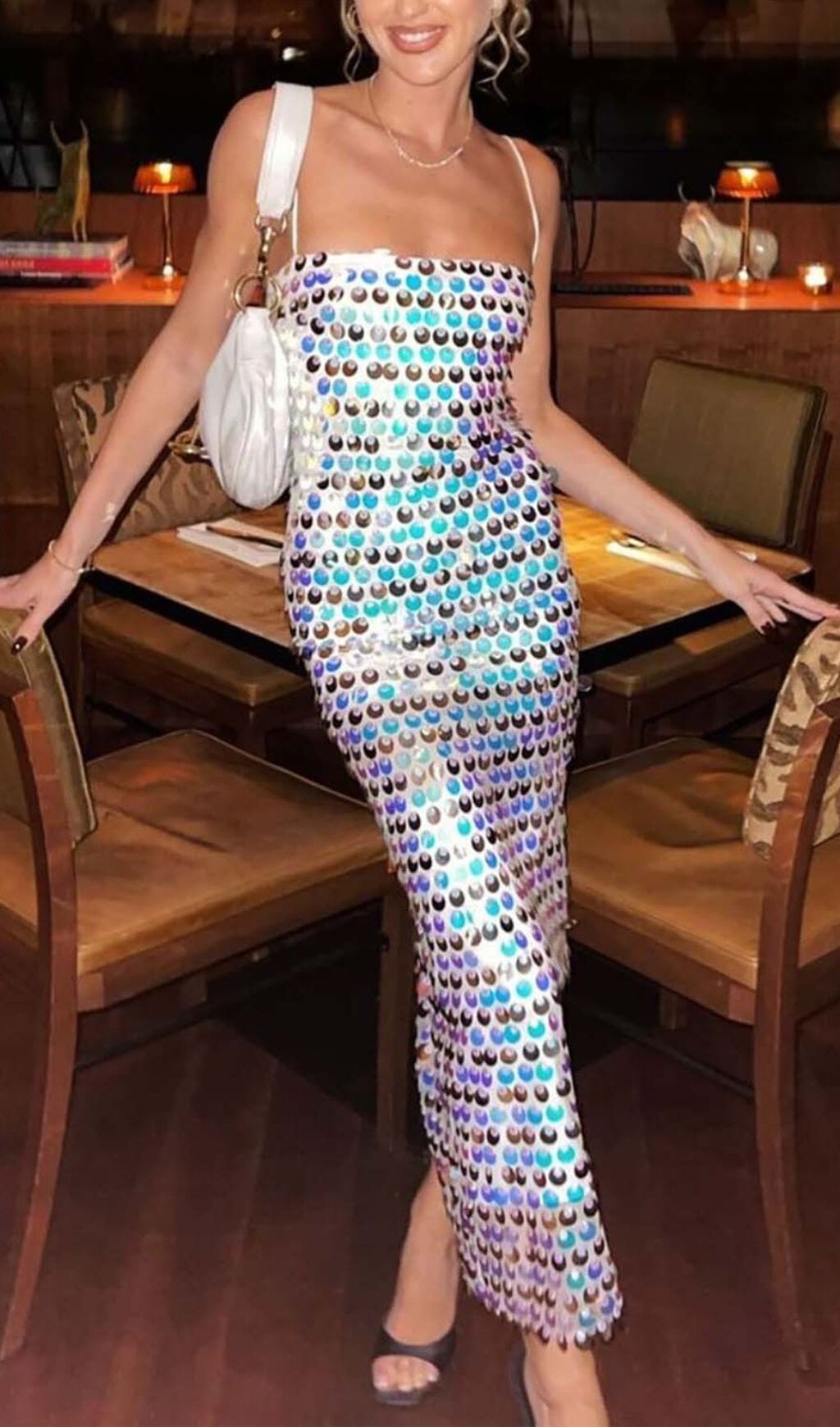Sequin-Embellished Sleeveless Midi Dress in Blue