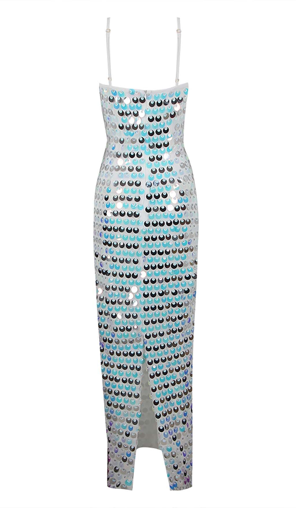 Sequin-Embellished Sleeveless Midi Dress in Blue