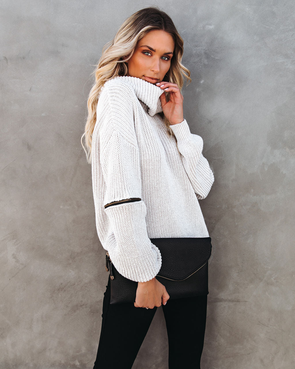 Shoreditch Cotton Blend Zip Sleeve Knit Sweater