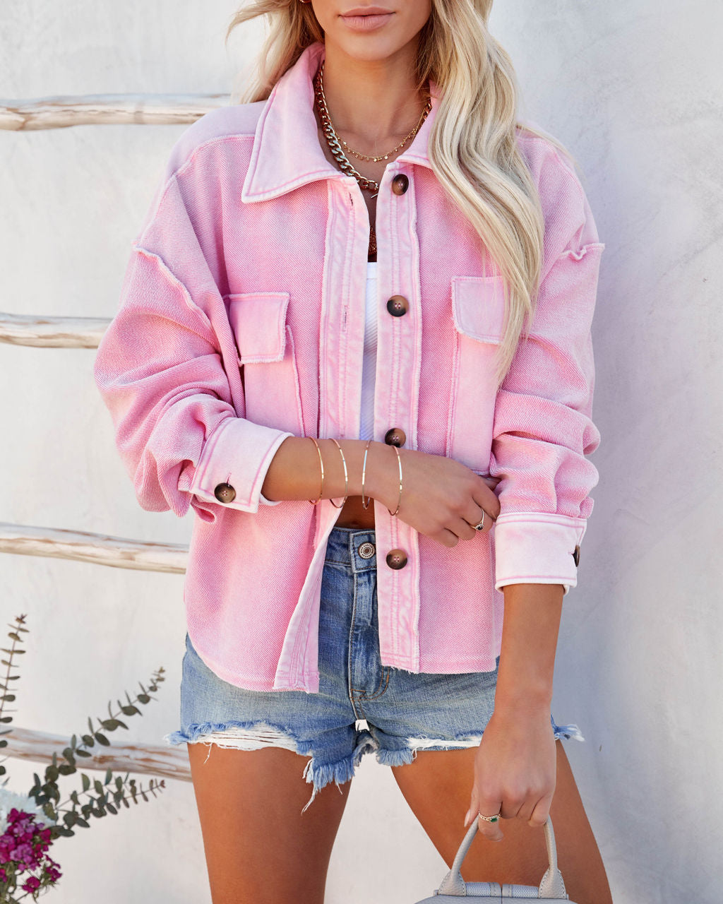 Sofia Cotton French Terry Shacket - Pink