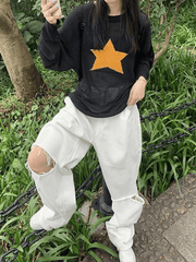 Halbtransparentes Stricktop mit Sternmuster