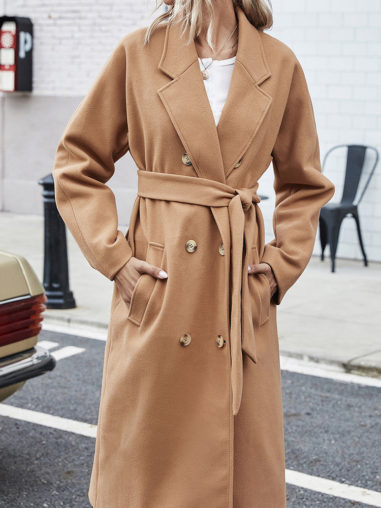 Autumn And Winter Mid-length Cardigan Strap Double-breasted Woolen Coat