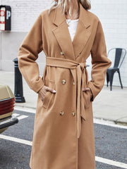 Autumn And Winter Mid-length Cardigan Strap Double-breasted Woolen Coat