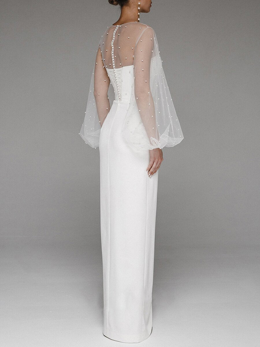 Tube Top Mesh Pearl Hip Pack Evening Dress