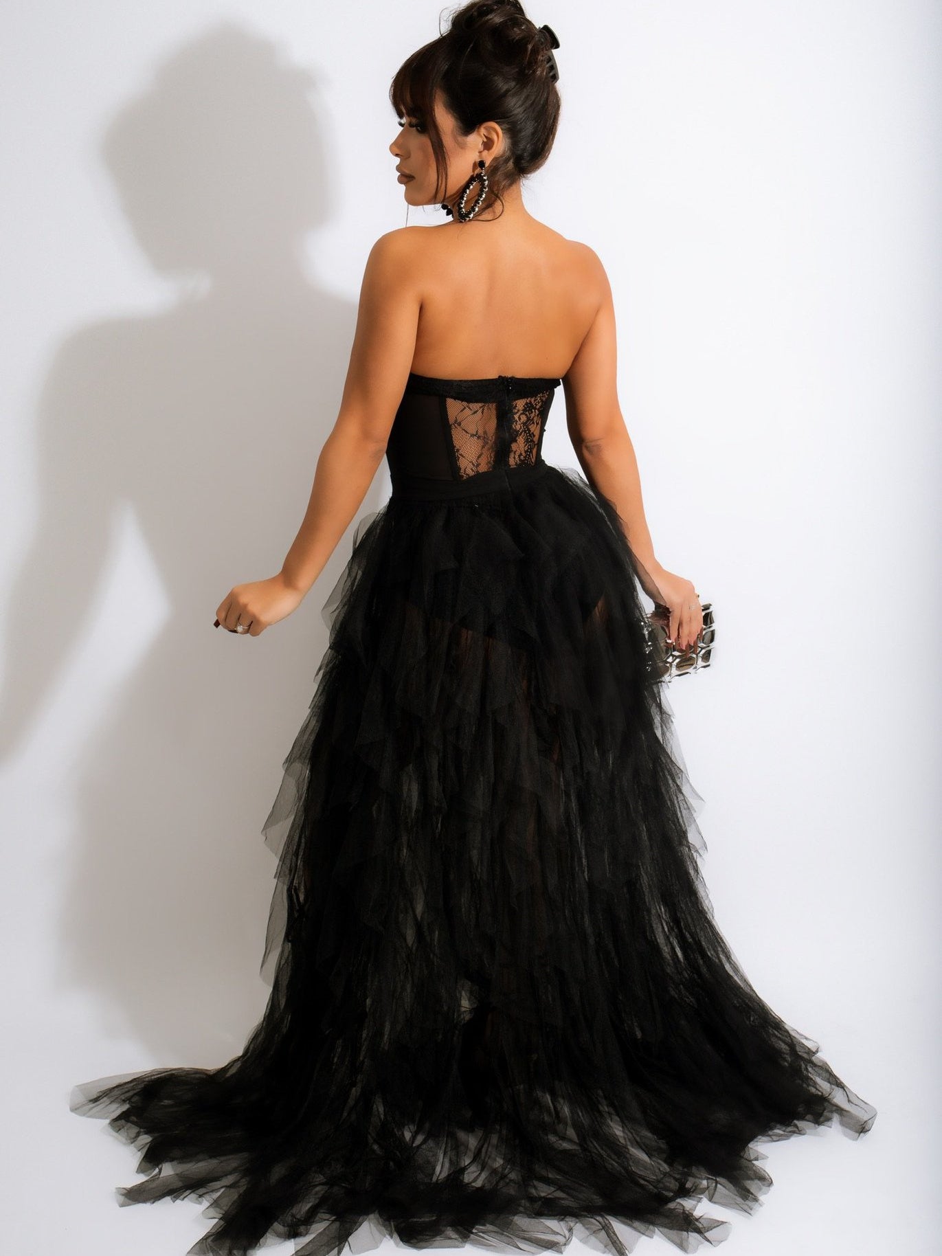 Sexy Abendkleid mit Spitzen-Netz-Tube-Top 