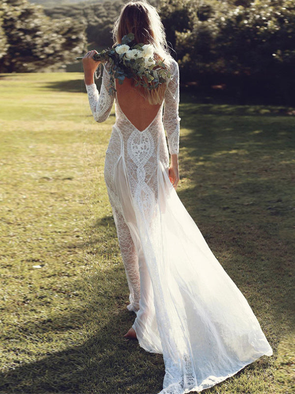 Romantisches Neckholder-Brautkleid in Bodenlänge mit Spitze 