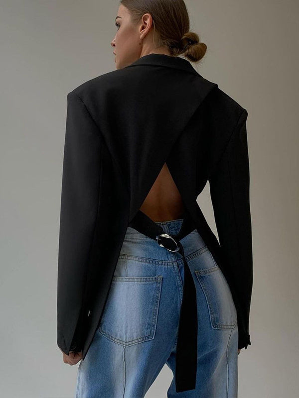 Fashionable Personality Cardigan Backless Long-sleeved Casual Small Suit