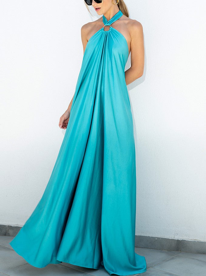 Temperament Satin Suspender Large Swing Dress