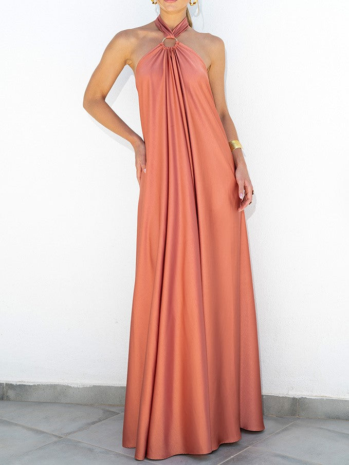 Temperament Satin Suspender Large Swing Dress