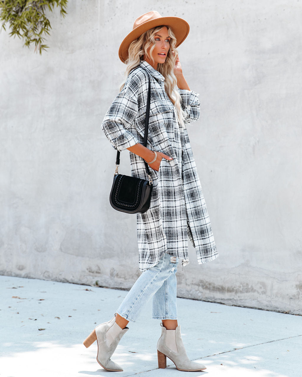 Tanja Pocketed Plaid Button Down Shacket - Black - FINAL SALE