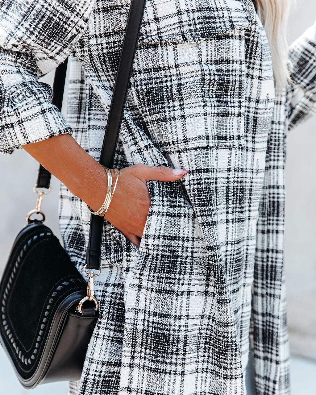 Tanja Pocketed Plaid Button Down Shacket - Black - FINAL SALE