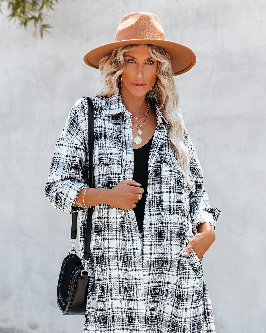 Tanja Pocketed Plaid Button Down Shacket - Black - FINAL SALE