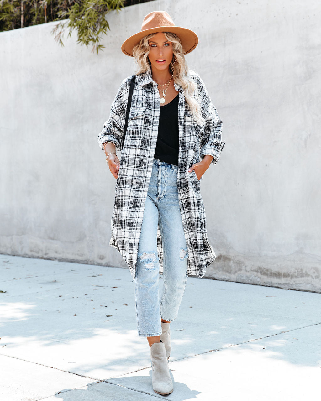 Tanja Pocketed Plaid Button Down Shacket - Black - FINAL SALE