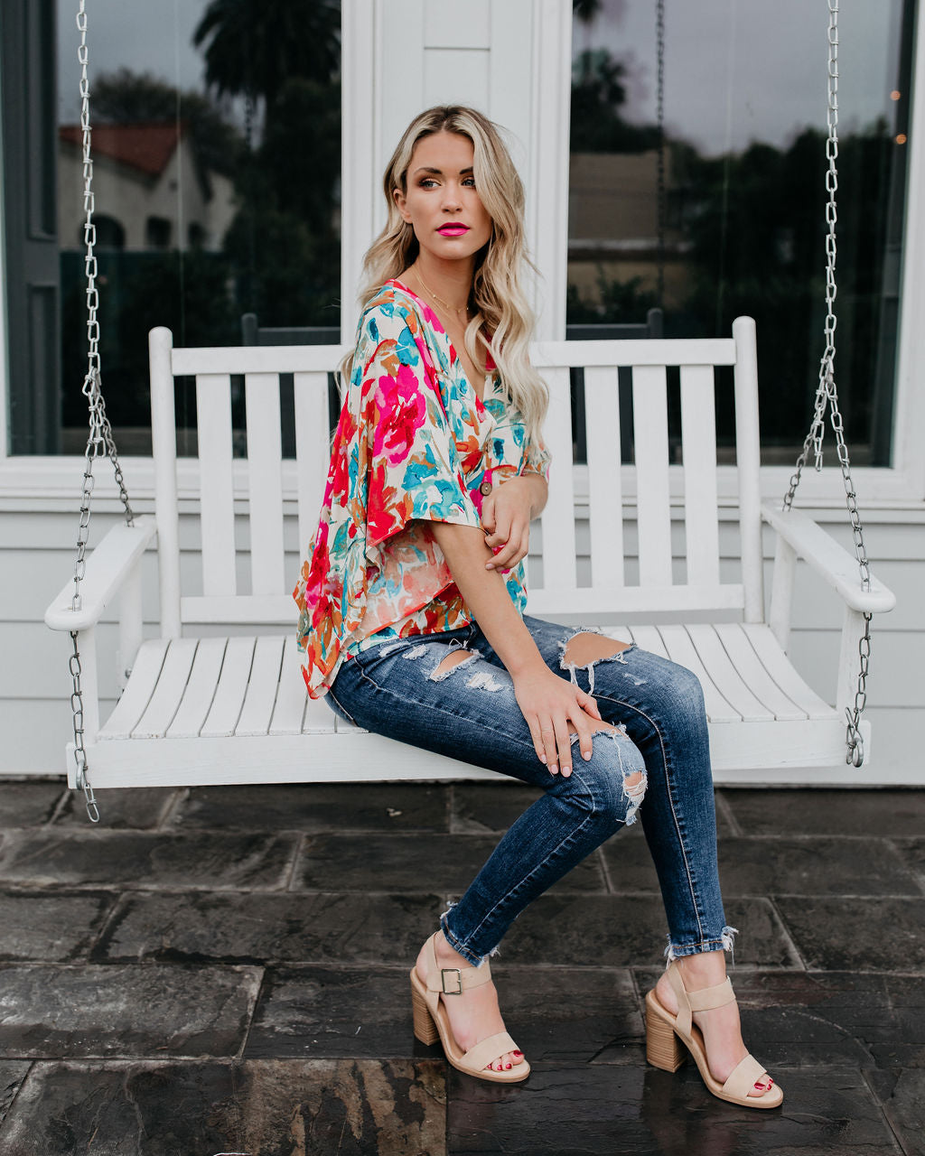 Tropicana-Kimono-Oberteil mit Blumenmuster 