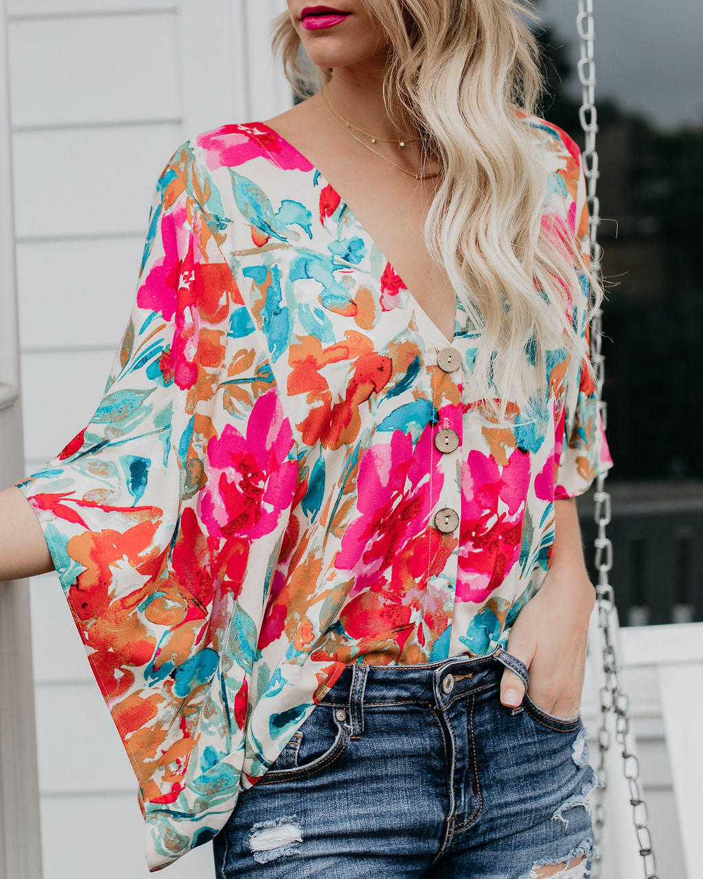 Tropicana-Kimono-Oberteil mit Blumenmuster 