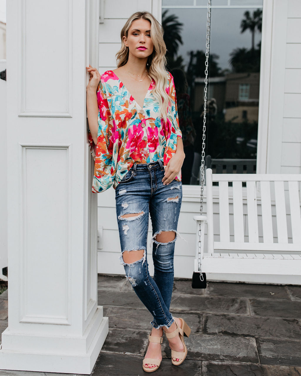 Tropicana-Kimono-Oberteil mit Blumenmuster 