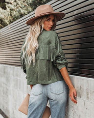 Jacke aus Wildlederimitat mit Fransen - Dusty Teal