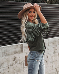 Jacke aus Wildlederimitat mit Fransen - Dusty Teal